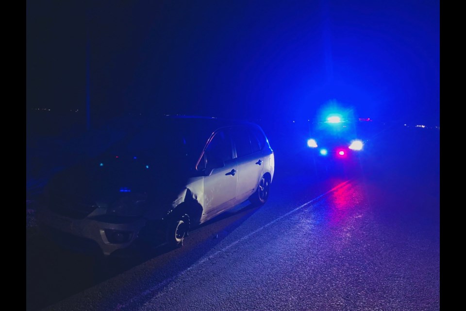 Alberta Sheriffs stopped a vehicle travelling on Highway 2A north of High River without a front tire. The driver failed a roadside alcohol screening. 