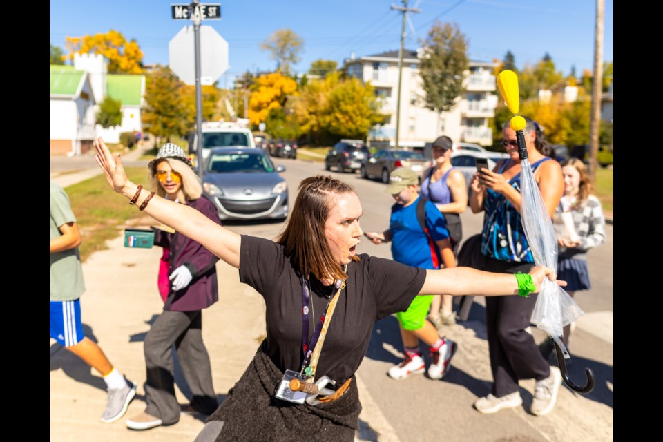 Actor Kelly Kozak plays Portia Sawyer, an NPC (non-playable character) leading players on a wayward escort quest during the Enchanted Okotoks event on Sept. 16.