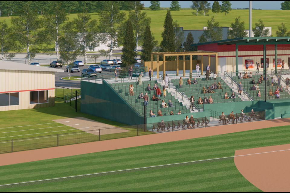 Concept art for the new section of grandstand seating along the 1st base line.