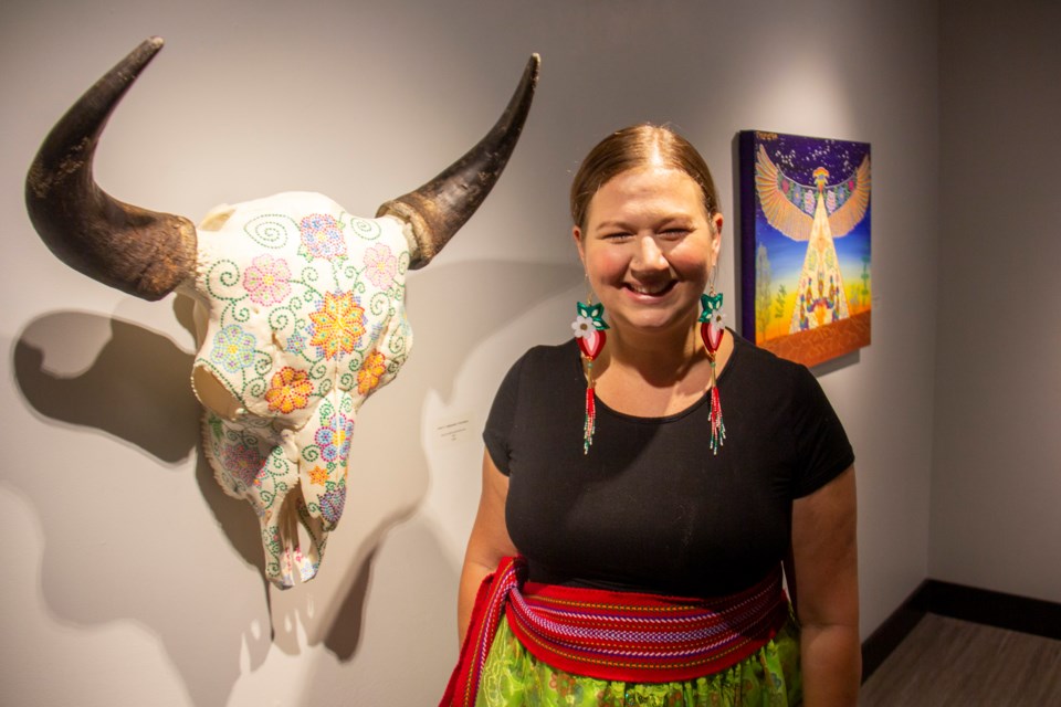 Dr. Karlee Fellner debuted 'living iyiniwak survivance' at the Okotoks Art Gallery on Sept. 21.