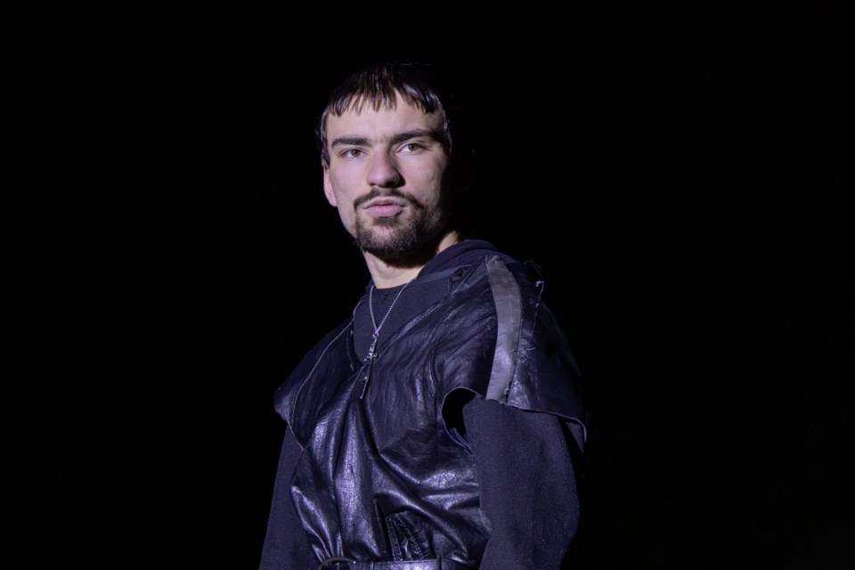 Corbin Wiebe delivers a monologue as Macbeth during rehearsals for Oilfields High School's production of 'Macbeth: The Curse Unleashed' on Dec. 5.