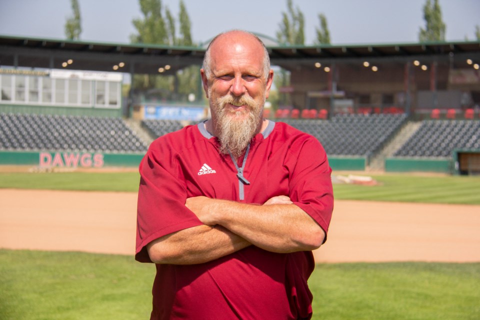 Former MLB star Matt Stairs poses in Okotoks' Seaman Stadium on July 19. 