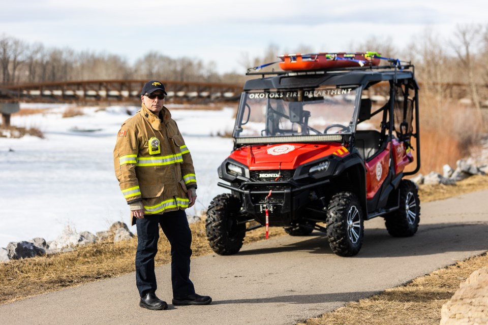 Firefighter Bob Button said the Okotoks Fire Department is conducting patrols of the river pathways and trying to educate residents of the dangers of walking on ice over the moving waters of the Sheep River.