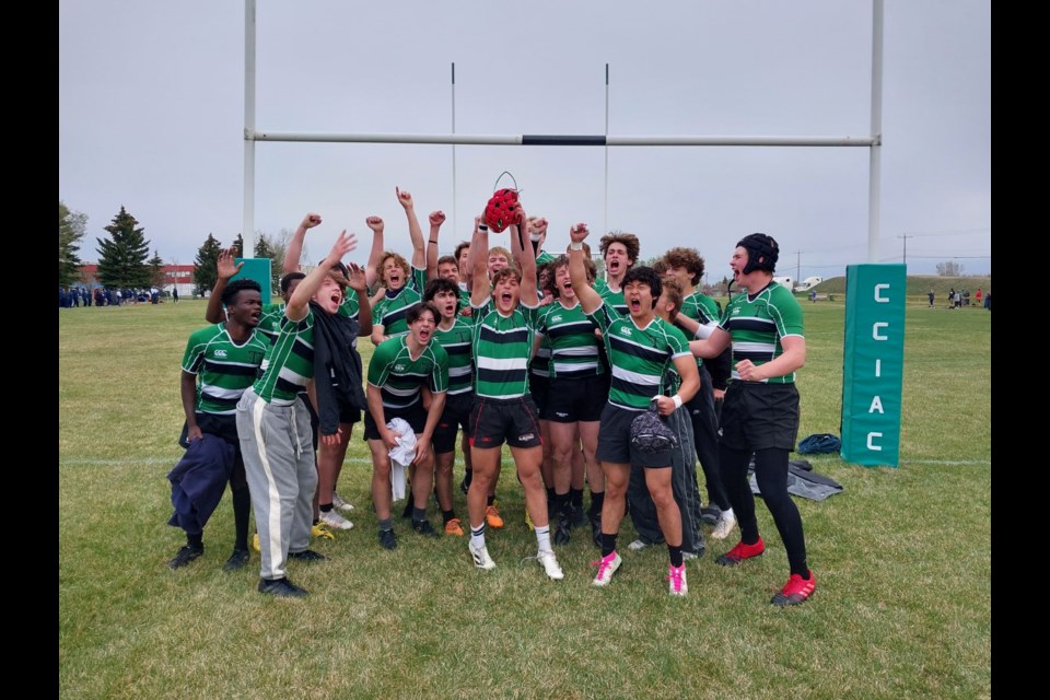 The Holy Trinity Academy Knights boys went undefeated en route to capturing the title at Calgary Irish Rugby Club Icebreaker Tournament on May 6. (Photo submitted)