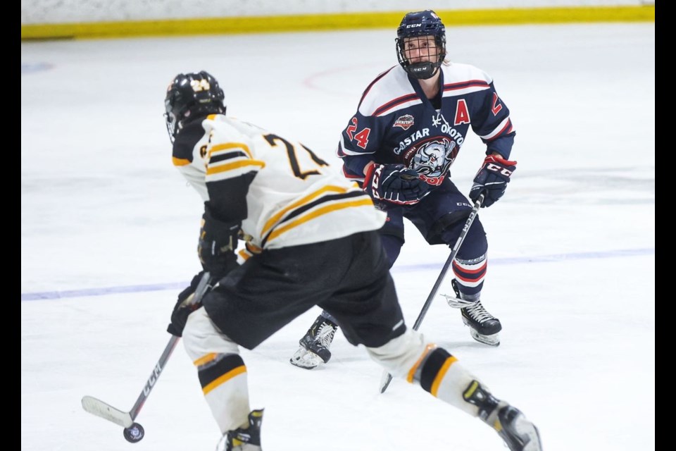 Okotoks Carstar Bisons alternate captain Brayden Kapty took home the MVP, Top Defenceman and Plus/Minus awards at the Heritage Junior Hockey League team’s 2022-23 Awards Banquet on April 14 at the D’Arcy Ranch Golf Club.