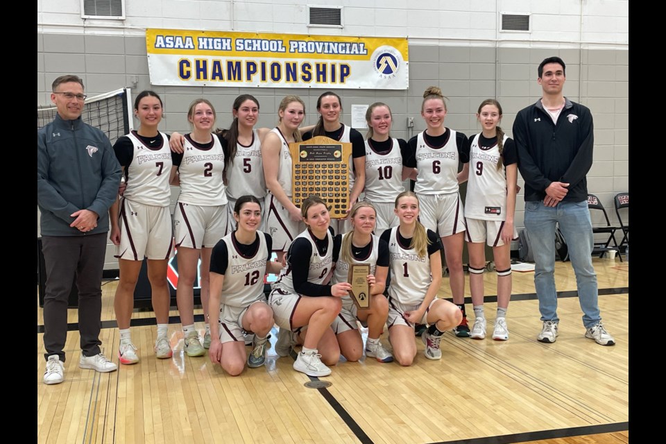 Back row, from left: coach Lee Helton, Alexa Hayes, Ava Sheen, Danielle Linkletter, Adison Lybbert, Tia Glazier, Jessica Duffill, Savanah Sommerfeldt, Addisyn Gwilliam and head coach Jordan Britton. Front row, from left: Ella Watkins, Skye Chubak, Dior Sellars and Ashleigh Baker. Missing from the photo is Amelia Lomas. (Photo submitted)