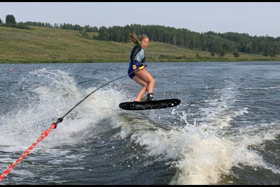 Sofia Pelkey, a 12-year-old from the Bragg Creek area, will be competing in three individual events and as part of Team Canda at the 2024 IWWF World U17 Waterski Championships held at Predator Bay in Foothills County from July 29 to Aug. 4. (Photo submitted)