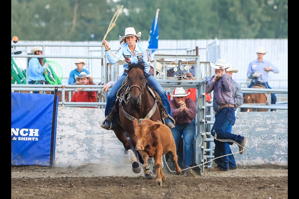 Longview’s Bradi Whiteside won round two at the Canadian Finals Rodeo in breakaway roping and sits second overall in the standings and is ninth in the barrel racing event. The Canadian Finals Rodeo run Oct. 2-5 in Edmonton.