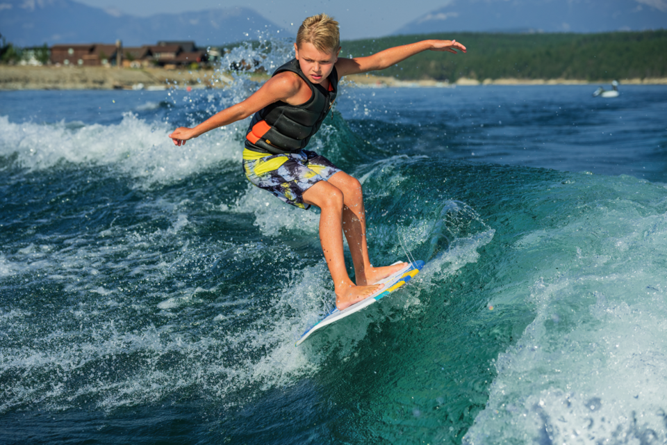 Foothills County youth Casen Taylor competes in the Canadian Wakesurf Nationals on Lake Koocanusa in B.C. on Sept. 7. Taylor won the junior boys division at the national event.