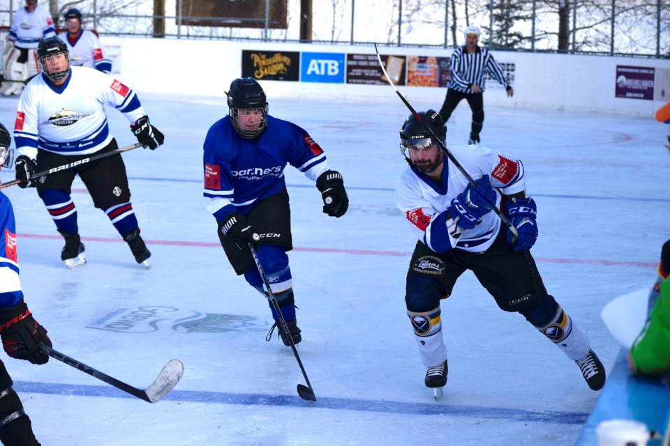 The celebrity hockey game Hockey for Horizon took place on Bragg Creek’s outdoor rink last winter. This year’s Hockey for Horizon takes place on Feb. 8 at the Scott Seaman Sports Rink in Diamond Valley with funds raised for the Easter Seals’ Camp Horizon near Bragg Creek.