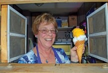 Sheila McKinlay of Big Dipper Ice Cream in Okotoks shares her tip for cooling down on a hot summer day: a scoop of mango gelato and lemon sorbet in a waffle cone.