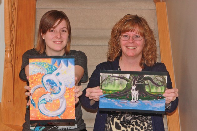 Okotokian Linda Cornett-Ching (right) and daughter Jessica, 23, who has Asperger syndrome, are donating their art to the SNAPS &#8220;Show the Love!&#8221; heArt Gala at High 