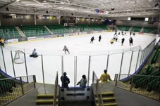 The Okotoks Junior A Oilers practice at the Centennial Arena on Monday afternoon. Candidates in the Okotoks municipal election are debating the necessity of building a second 