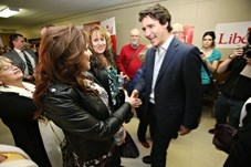 Liberal leader Justin Trudeau greets supporters at the Okotoks Elks Club on May 8. Trudeau was in town to help Liberal candidate Dustin Fuller knock on doors in preparation