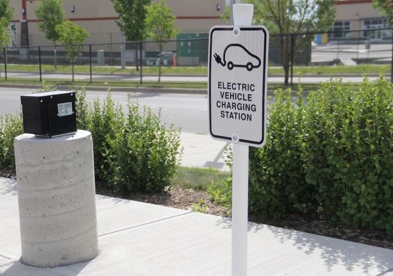 The charging station outside of Westmount School will soon be one of many outlets for drivers of electruc vehicles to use in Okotoks.