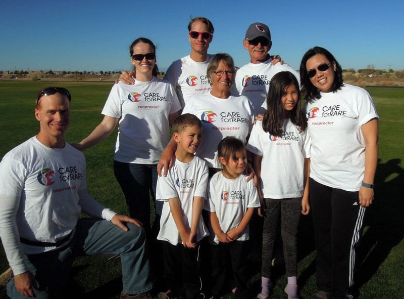 David Proctor, top with red sunglasses, is surrounded by family members who encouraged him in winning the men&#8217; s division of the three-day Across the Years 72-hour