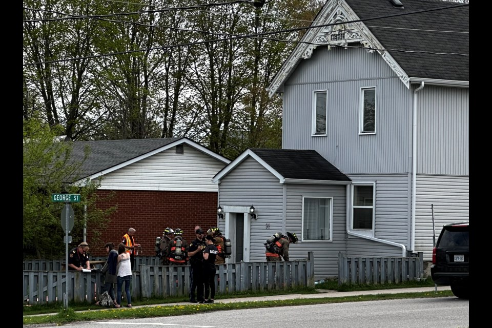 A dog died and a resident was transported to hospital following a fire on Westmount Drive South Thursday afternoon. 