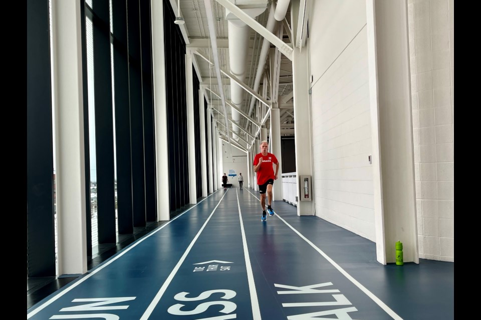 In preparation for the World Masters Athletics Championships in March, 2025, Tim Payne trains at the Orillia Recreational Centre.