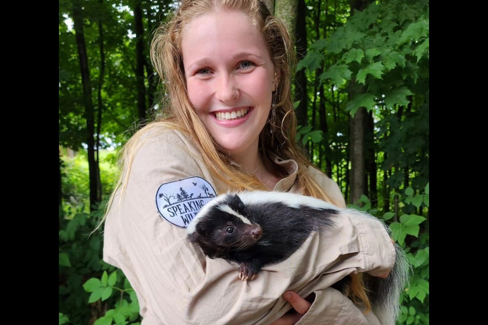 Speaking of Wildlife staff member Emma Hunt holds Chanel, a skunk that lives at the sanctuary just north of Orillia. Chanel is fighting for her life after what appears to be a poisoning incident at the facility. 