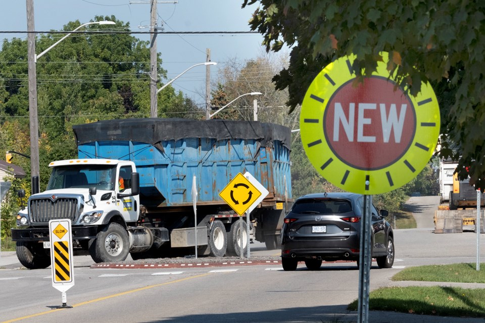 A new turning circle is a pilot project for the city. This photo shows the circle, looking north towards the intersection of Forest Avenue South and James Street East.