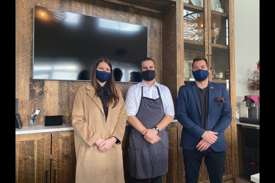 The Ktchn is a new restaurant located on the grounds of the Braestone Club in Oro-Medonte. Pictured, from left, are Sarah Keith, director of hospitality and events with Georgian International, executive chef Sam Vance and Rhys Jenkins, food and beverage manager. Nathan Taylor/OrilliaMatters