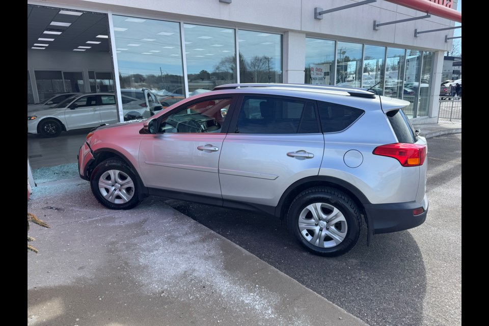 A driver crashed its Toyota SUV through the showroom window of Dalt’s Honda on Monday. 