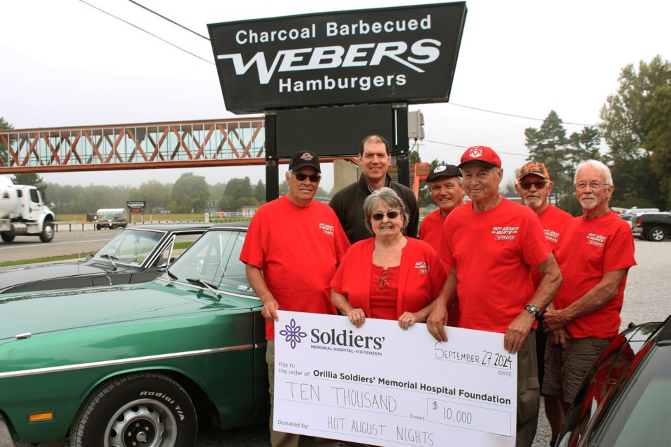 This year's Hot August Nights car shows raised $10,000 for the Orillia Soldiers' Memorial Hospital Foundation.