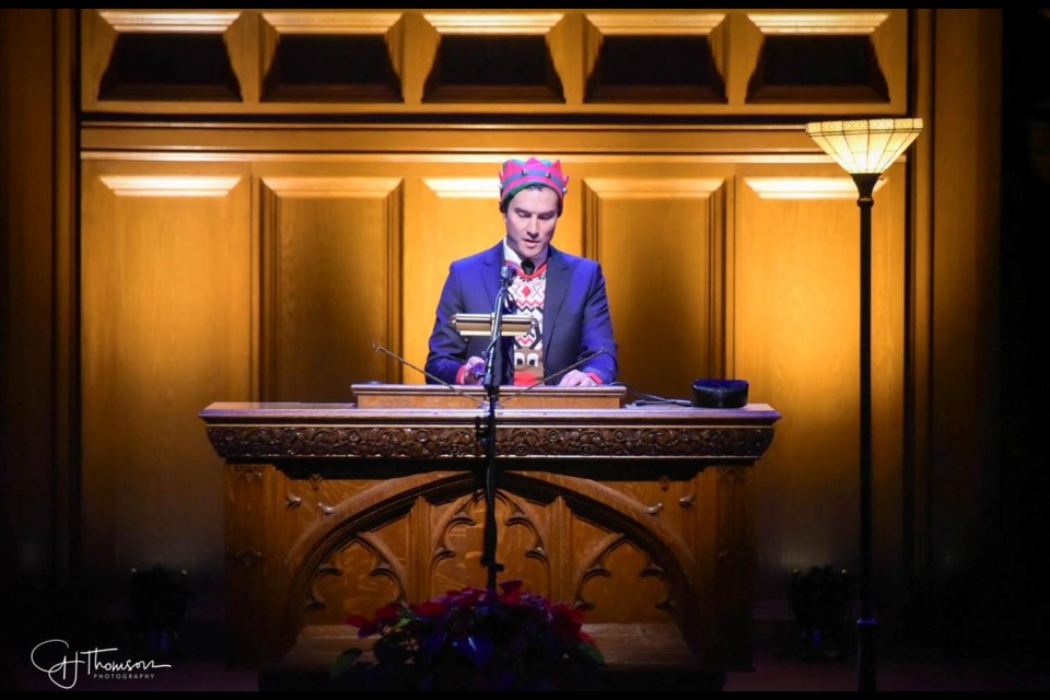 Simcoe North MP Adam Chambers is shown participating in the reading of A Christmas Carol last year. This year's event is slated for Friday, Dec. 13.