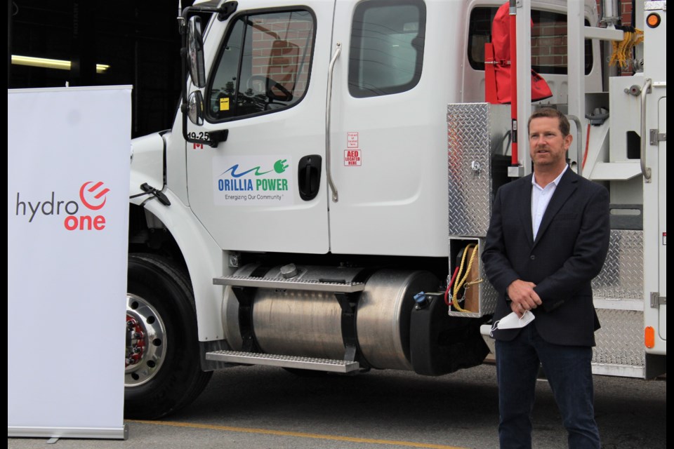 Hydro One president and CEO Mark Poweska speaks during Wednesday's event. Nathan Taylor/OrilliaMatters