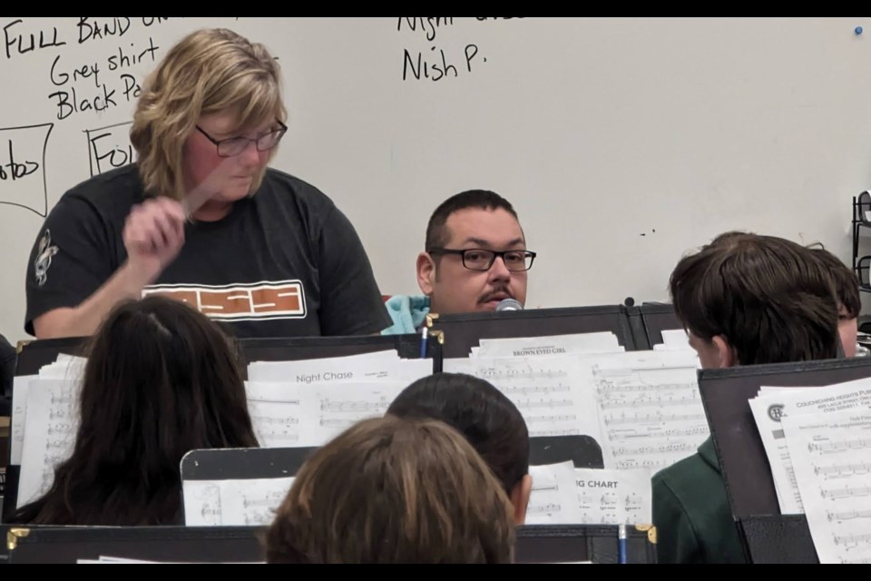Orillia Secondary School music teacher and senior concert band conductor Laura Lee Matthie conducts the band during a rehearsal for Nish Princess, which will premiere Feb. 14.