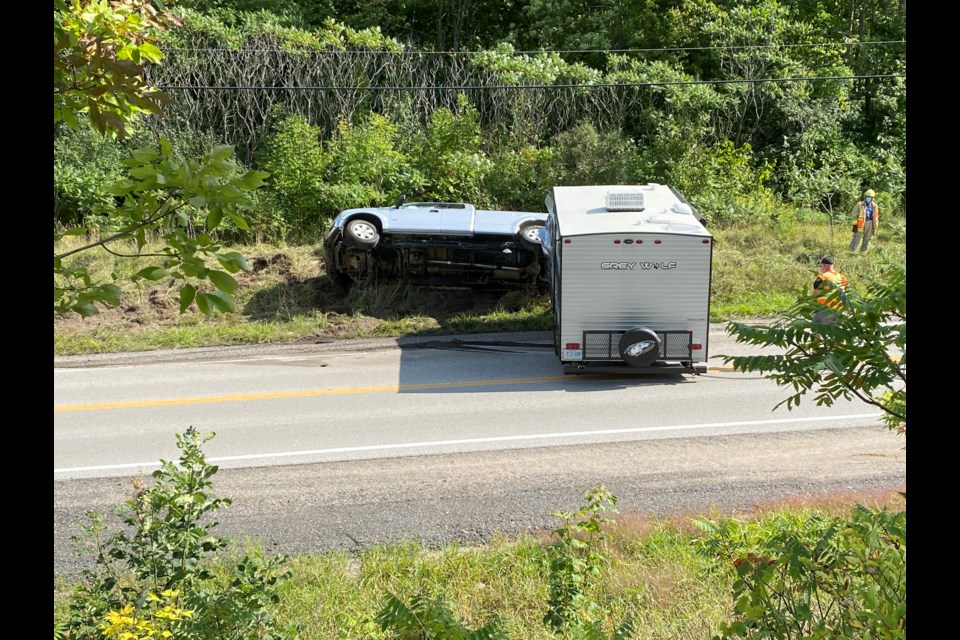 A collision has shut down a portion of Old Barrie Road. Photo courtesy Sam Hossack Media