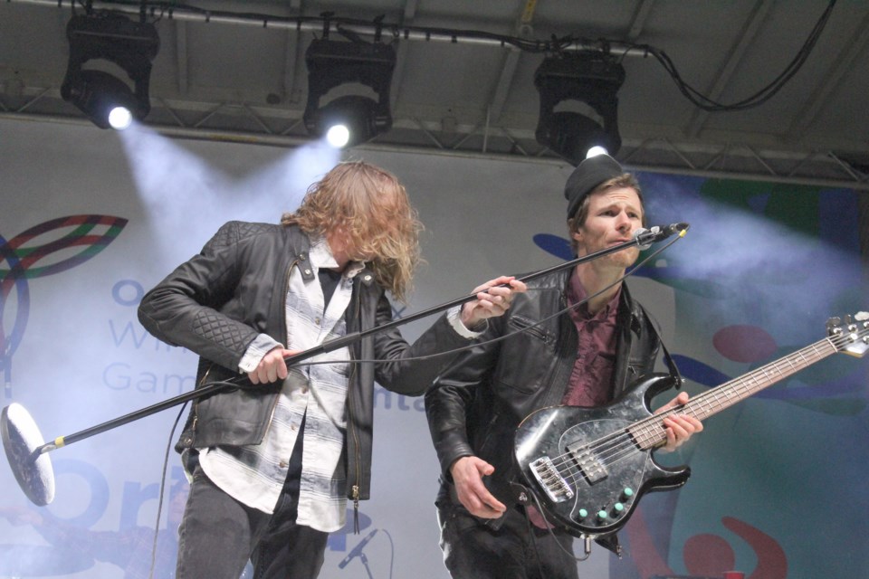 Orillia band Bleeker performed Thursday during the Ontario Winter Games opening ceremonies at Couchiching Beach Park. Pictured are Taylor Perkins, left, and Mike Van Dyk. Nathan Taylor/OrilliaMatters