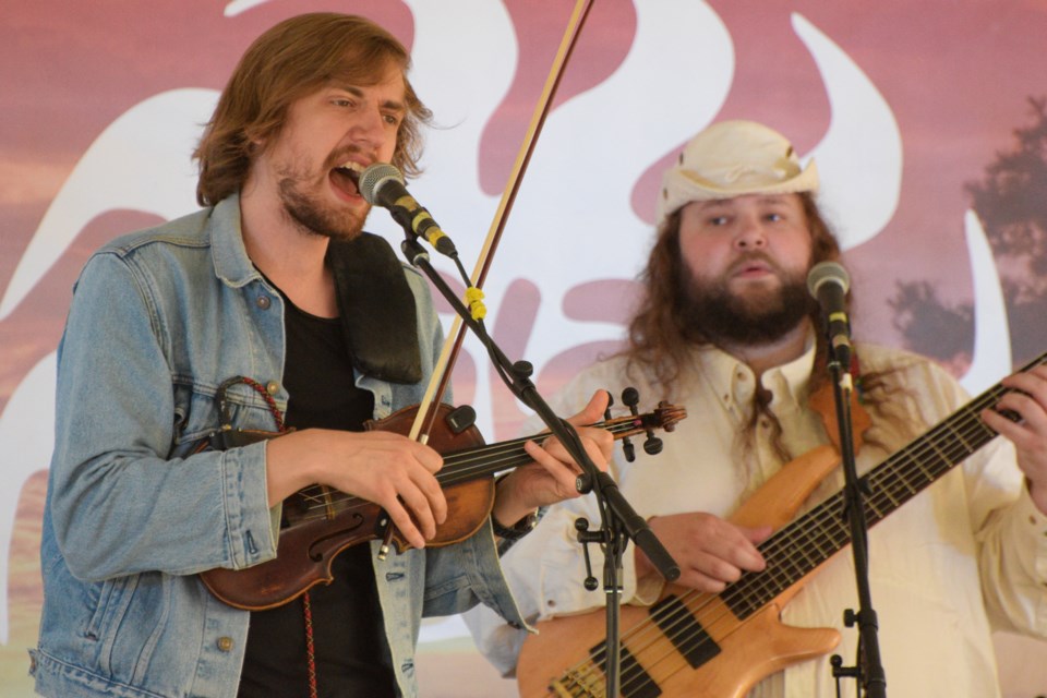 Aleksi Campagne, left, and Stéphane Krims perform Saturday during An Autumn Mariposa at Bayview Memorial Park in Oro-Medonte.