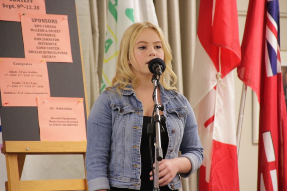 Grace Clayton, 15, of Barrie, won 2nd place in the youth singing contest. Mehreen Shahid/OrilliaMatters