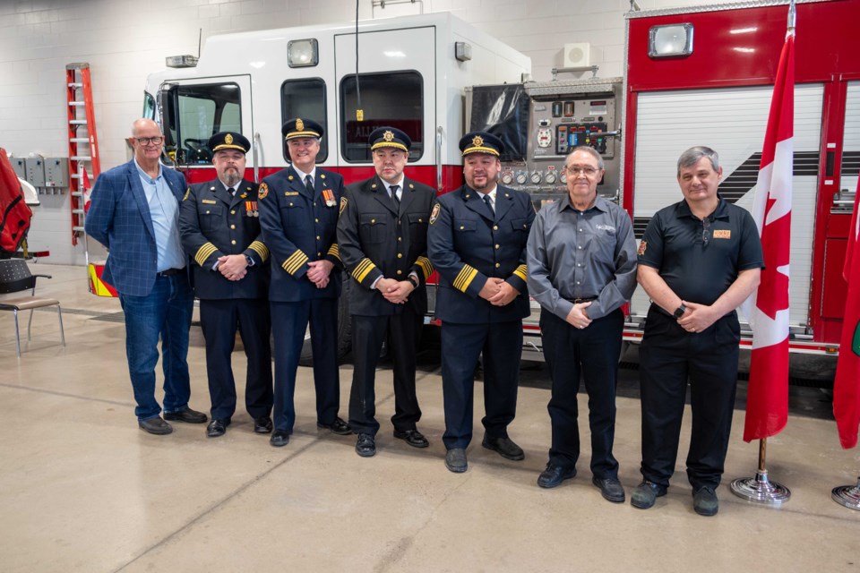 Representatives from local fire departments, the Emergency Management Group, and the City of Orillia officially launched the Fire Prevention Officer Mentorship Program at Orillia Fire Station 1.