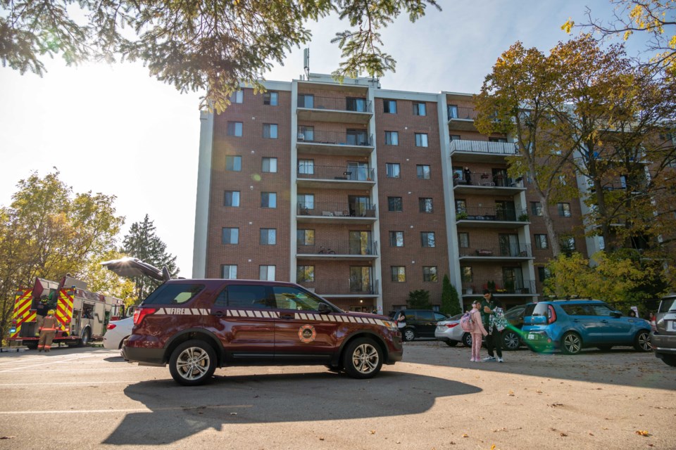 A kitchen was engulfed in flames on the third floor of the Westview Place apartment complex on Thursday afternoon. 