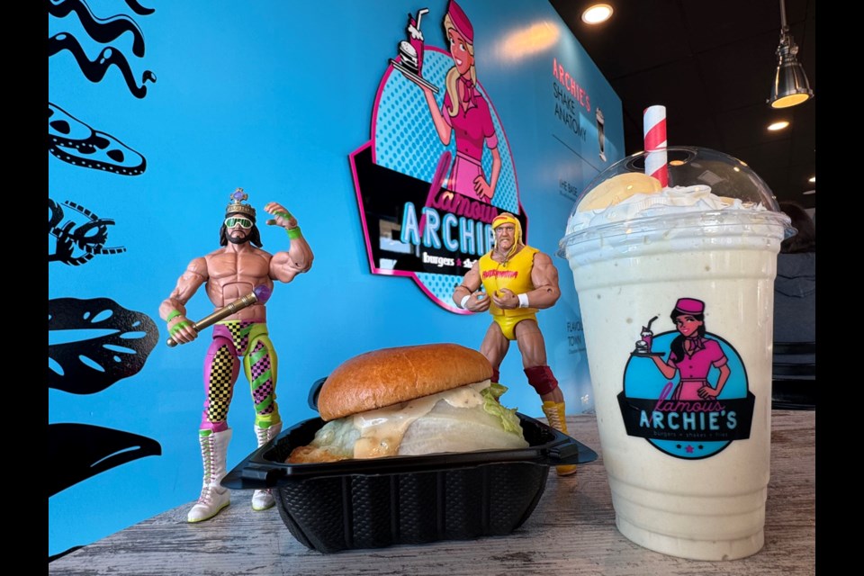 The feature of the month at Famous Archie's in May included the Ooohh Yeah... burger and The Hulkster banana shake. The feature paid tribute to popular wrestlers Randy Savage and Hulk Hogan. 