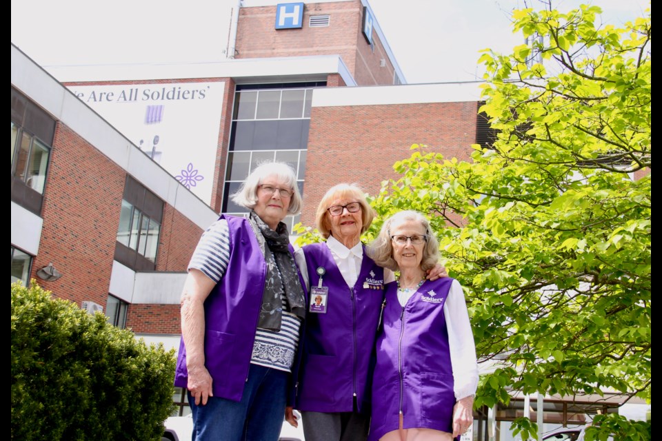 Orillia Soldiers' Memorial Hospital's longest serving volunteers are Jean Grant, left, with 40 years service, Beth McCall with 30 years and Cecile Rolland with 43 years, for a total of 113 years.