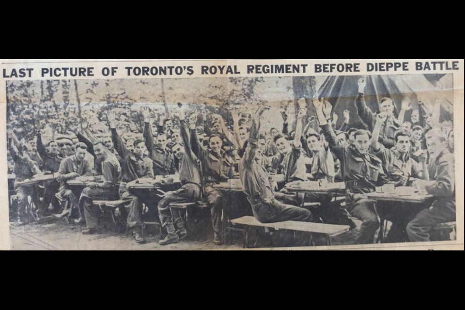 This newspaper clipping captures the Royal Regiment before the battle of Dieppe.