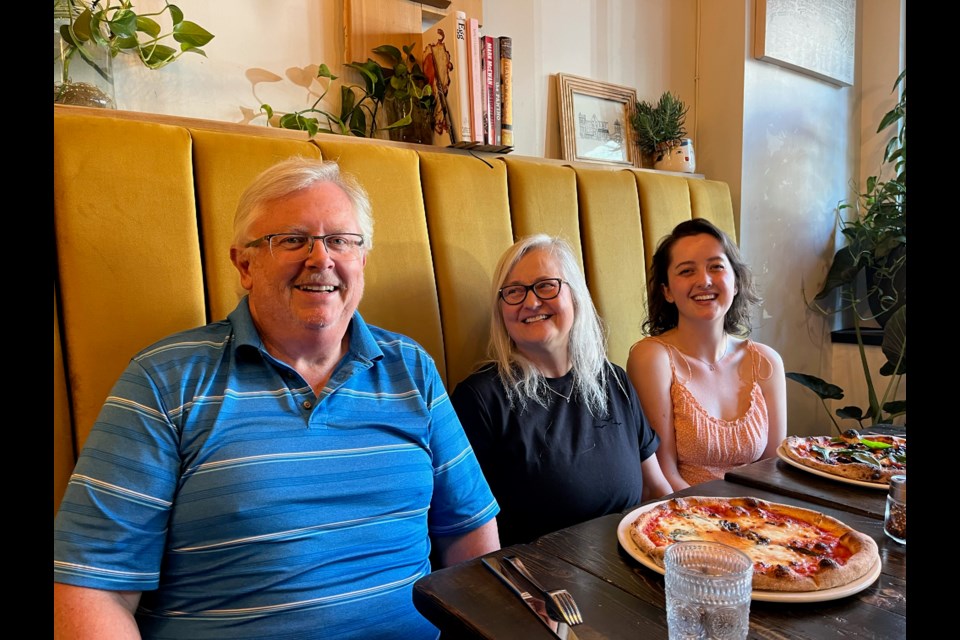 Keith, Beverley and Sarah enjoy a margarita pizza at Rustica Pizza Vino.