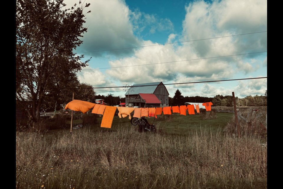 This display has been set up at Quaker Oaks Farm on Monck Road, near Sebright, in recognition of the National Day for Truth and Reconciliation.