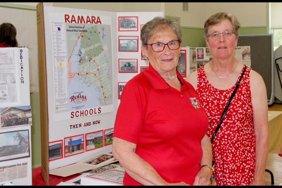 Ramara Historical Society members Margaret Mulvihill and Paula Wilson remember attending a one-room school house. The pair were at a recent event celebrating the 30th anniversary of the creation of Ramara Township and the 20th anniversary of the historical group.