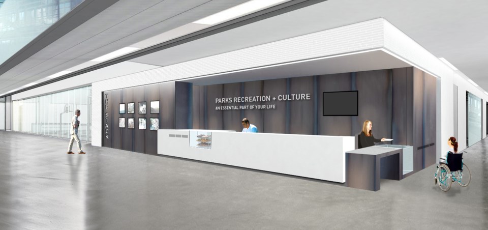 Orillia Recreation Centre - front reception desk rendering