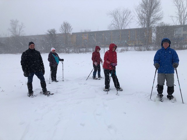 During an intense snow storm Thursday, members of the Orillia Hiking Club completed a short 1.5-hour hike in the Moonstone area that ended at the leader’s home to enjoy lunch and cider.