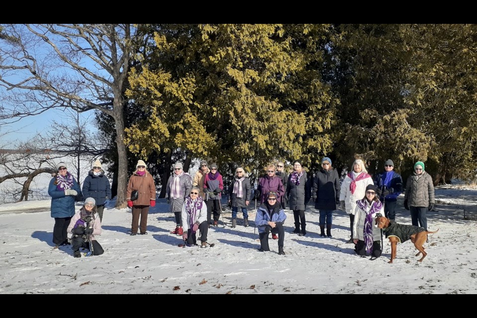 Members of the Canadian Federation of University Women (Orillia) gathered at Tudhope Park to hike along the trails to help celebrate International Women's Day.