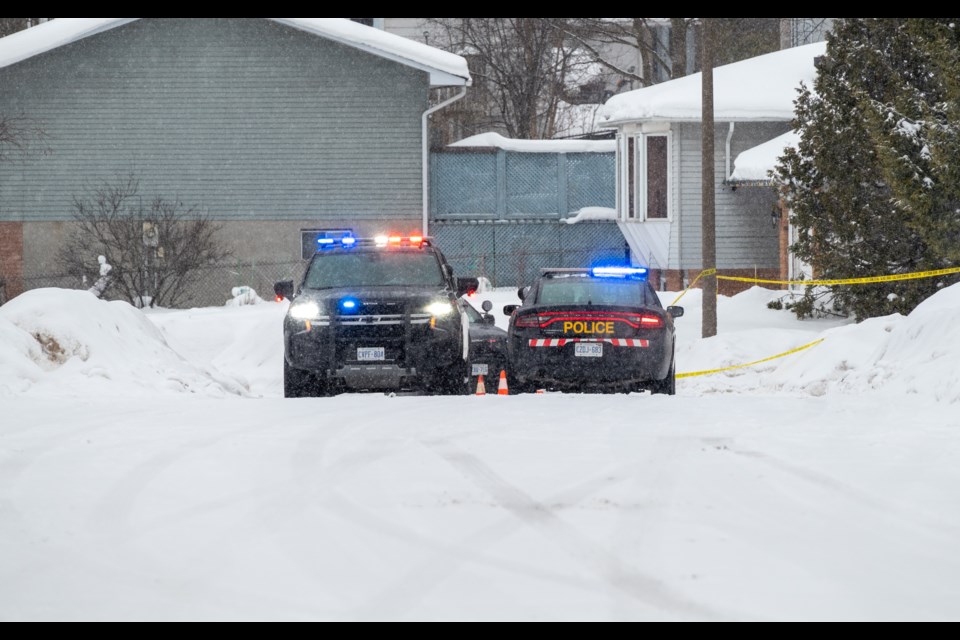 OPP cruisers are seen stationed in front of a home on Shannon Street on Monday afternoon. 