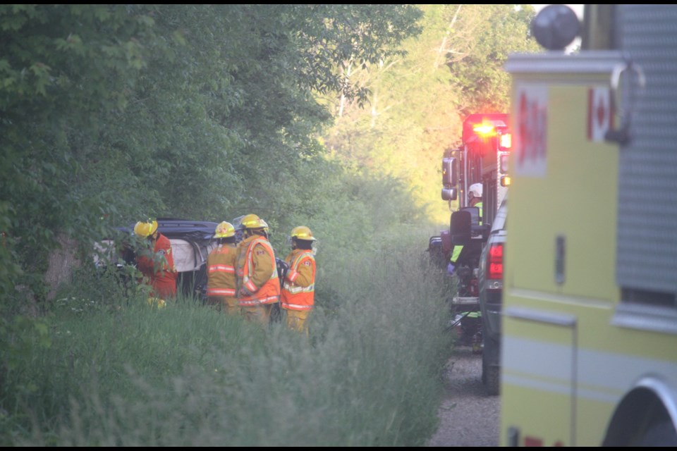 Orillia OPP, Severn Fire Department and Simcoe County Paramedics were called to a serious single-vehicle accident Sunday night on Uhthoff Line. Sam Hossack Media photo