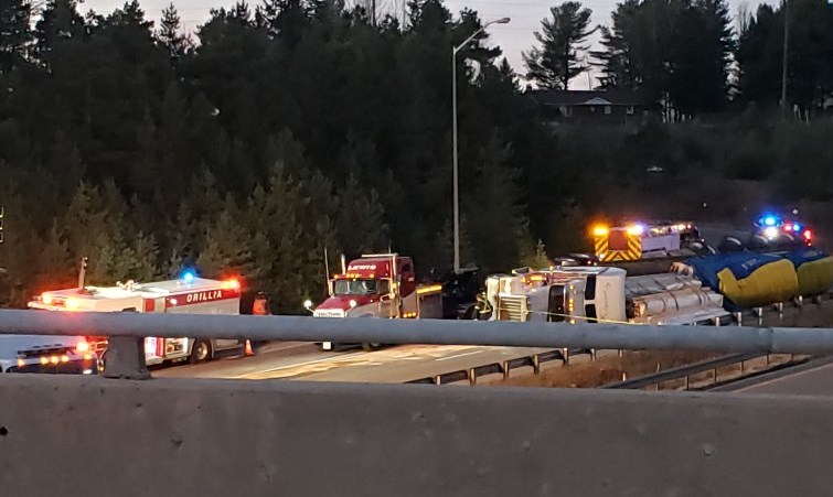 truck rollover barrie road highway 11 nov 12 2020