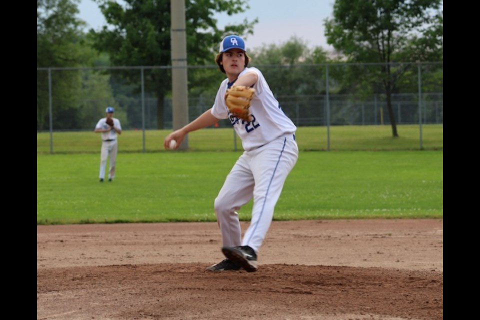 The Orillia Royals' James Pritchard is shown during a game against the Innisfil Cardinals.