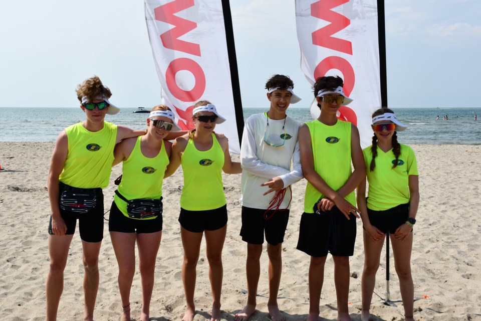 Members of Orillia Rowing Club took part in the RowOn Beach Sprint Championships recently. From left: Elias Fiddick, Molly Hazel, Autumn  Prior, Sam Pecorella, Matthew Pecorella and Maelle Bouchard.